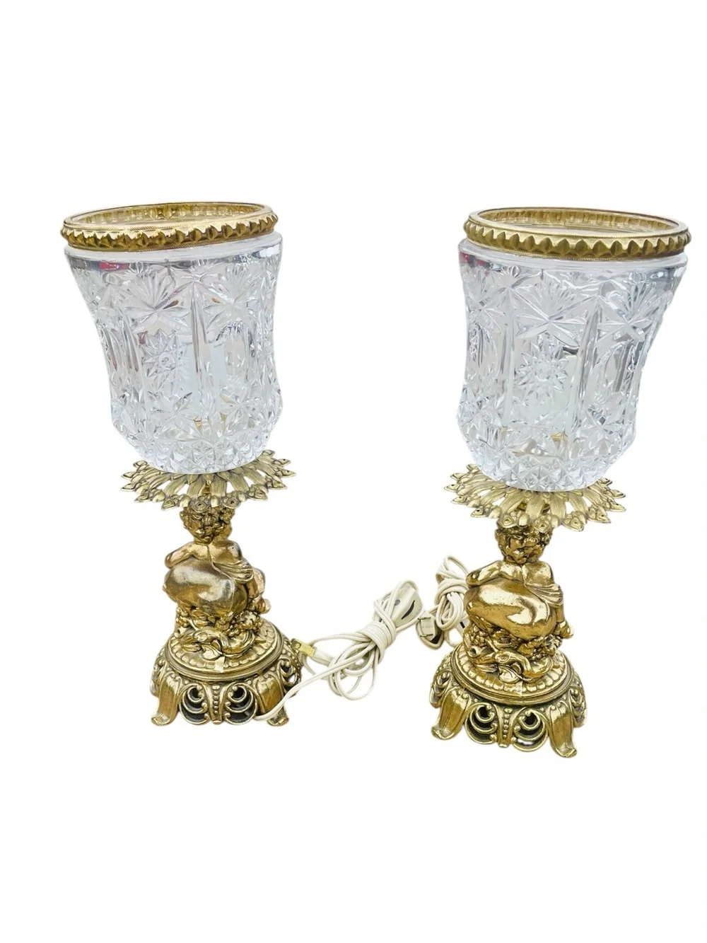 Rare Pair of Vintage L&L WMC Cherub Lamps - Hollywood Regency - Picture 4 of 8